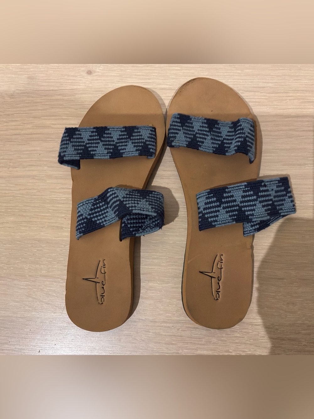 Blue Patterned Two-Strap Women’s Slide Sandals